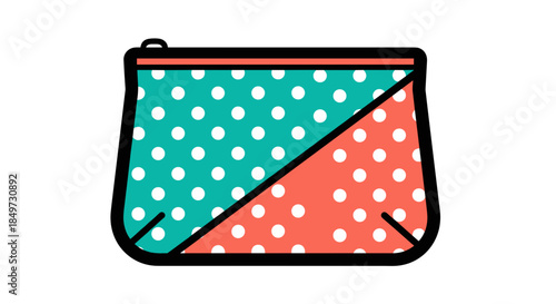 Colorful cotton travel pouch with polka dot design, isolated on a white background