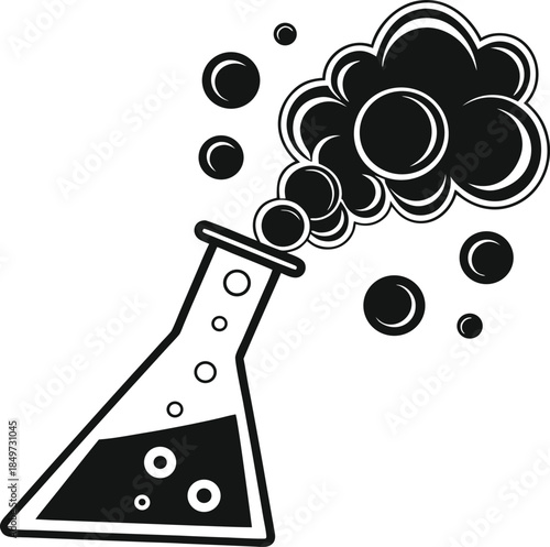 Chemical reaction in a beaker with bubbles and smoke