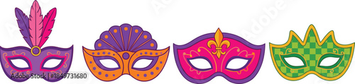 Colorful masquerade masks set for Mardi Gras and carnival party