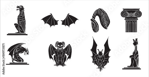 Menacing Gargoyle Statues Vector Pack for Gothic and Medieval Designs