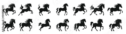 moving horses silhouettes vector collection set of horse