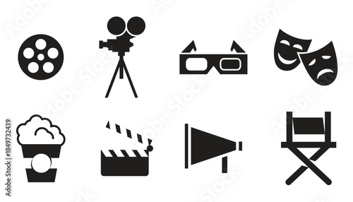 movie icons black somple on white background