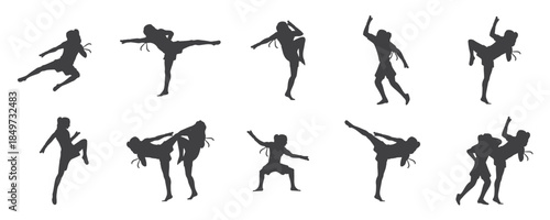muay thai silhouettes vector