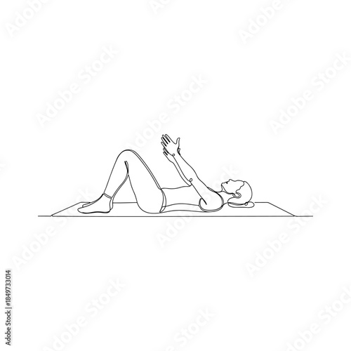 Person lying on exercise mat raising arms upward.