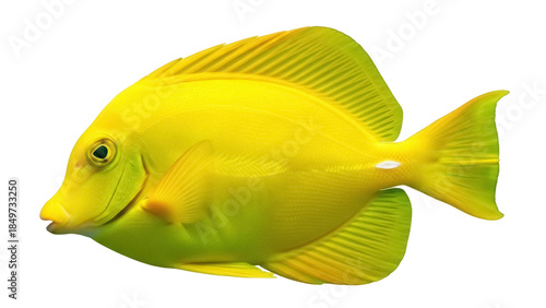 Fotografía Isolated yellow tang, a brightly-colored tropical reef fish swimming sideways to