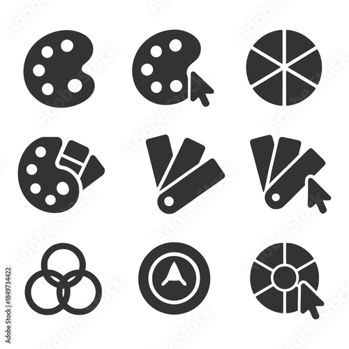 Icon set: color palettes and swatches for design tools.