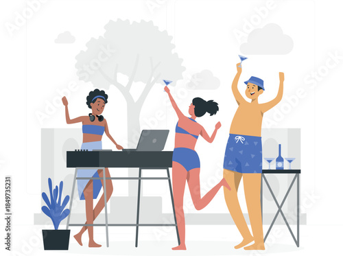 Three people dancing and having fun with a D J party dance