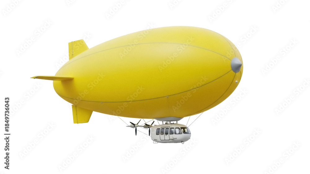 Obraz premium Isolated Yellow Blimp With Passenger Pod Suspended Below for Tourist Sightseeing Tours