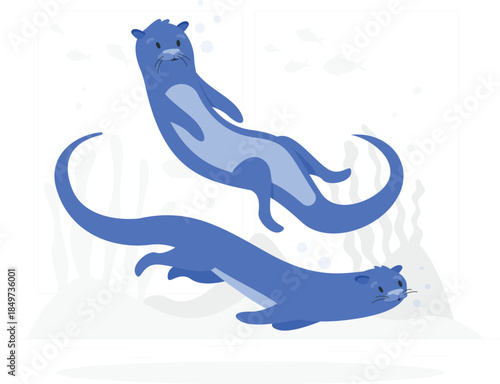 Two blue otter swimming underwater sea otters desig