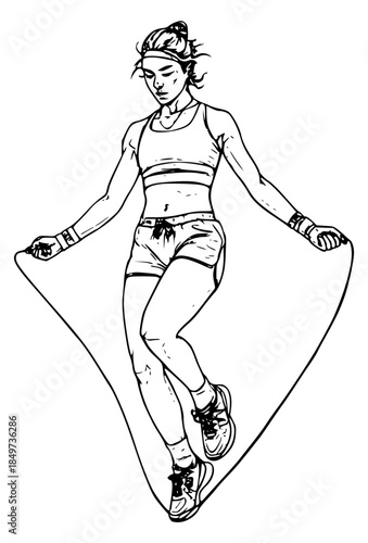 Woman jumping rope fitness illustration