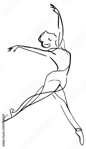 Ballerina jumping graceful line drawing