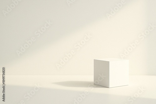 Minimal White Abstract Space with Cube and Soft Natural Light