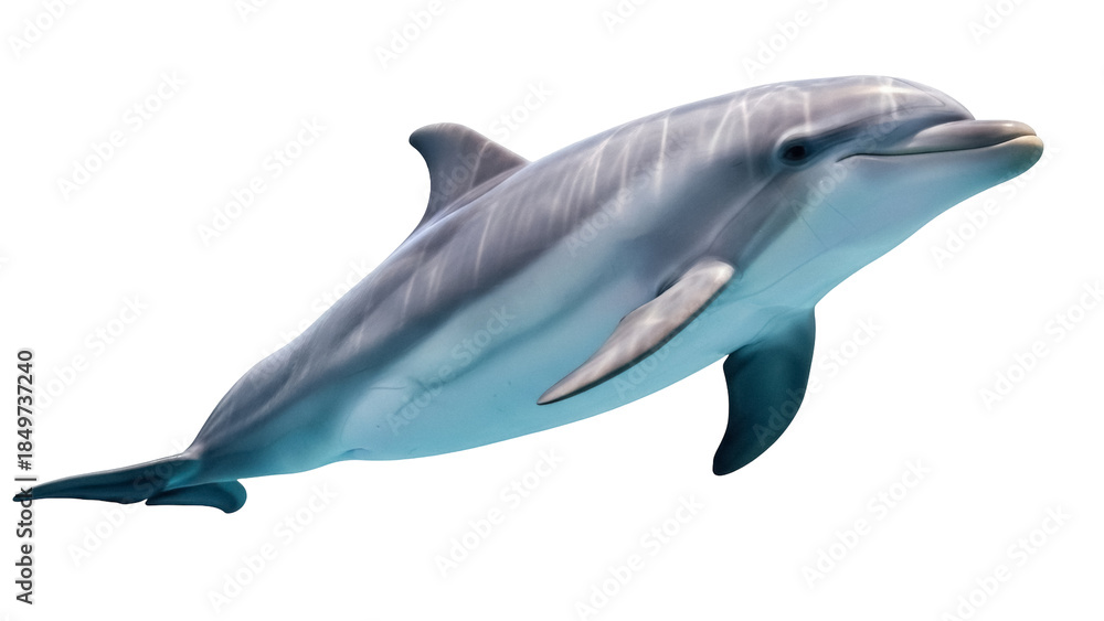Fototapeta premium Isolated bottlenose dolphin gracefully swimming, marine mammal, aquatic species, marine life