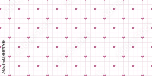 Sweet seamless pattern with pink mini hearts on a cute pink grid background. Perfect for romantic stationery, wallpaper, and cute wrapping.