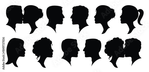 man and woman face modern blank design set 