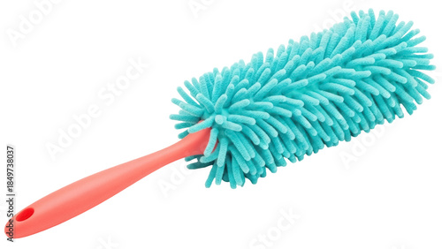 Quadro su tela Isolated feather duster with plastic handle for home cleaning, dusting and house