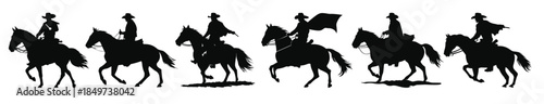 mexican cowboy riding a horse silhouettes vector set charro