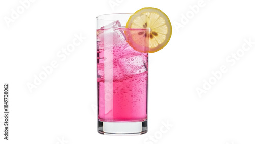 Isolated sweet pink cocktail drink with ice and lemon slice garnish refreshment beverage
