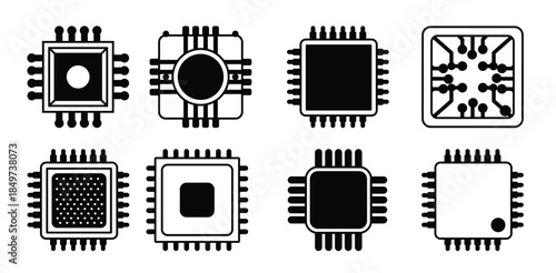 microchip vector icon set chip illustration symbol