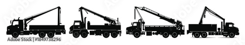 mobile crane truck silhouette vector set crane trucks black