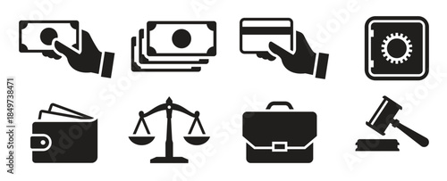 money finance payments icons set black on a white background 
