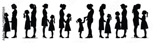 mother and daughter silhouette clipart set