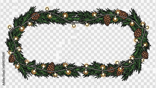 Christmas Wreath with Pinecones, Lights, and Greenery Decoration for Holiday and Seasonal Use