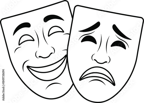 Comedy and tragedy theater masks line art drama icon