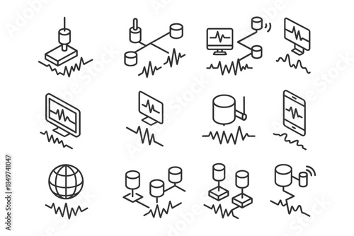 Network connection icons displaying data transfer and communication technologies.