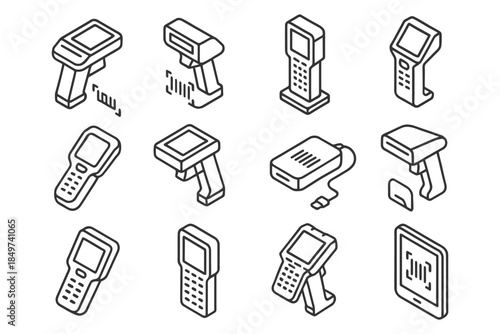 Isometric barcode scanners and pos devices collection.