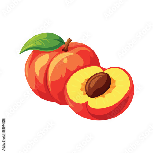 red peach with leaves