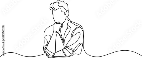 Continuous Line Drawing of a Person Covering Face in Distress, Man in depression, stressed, headache and despair continuous one line drawing. Single line art illustration of confusing and stressed