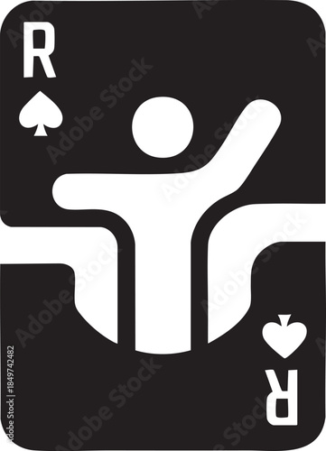 Red card referee decision concept styled as playing card, football foul penalty symbol in bold black and white vector