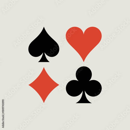 Playing Card Suit Symbols Spades, Hearts, Diamonds, and Clubs on Beige Background