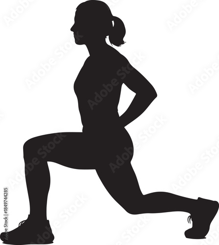Fitness silhouette of woman doing lunge exercise on white background