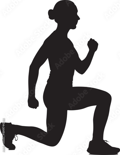 Silhouette of a Fit Woman Performing a Forward Lunge Exercise on White Background