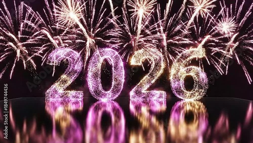Happy New Year 2026 Text Animation with Festive Fireworks and Party Lights