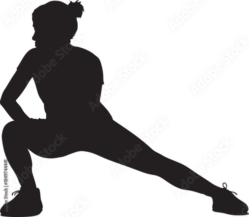 Woman stretching silhouette vector. Female athlete doing side lunge exercise and warm up workout.