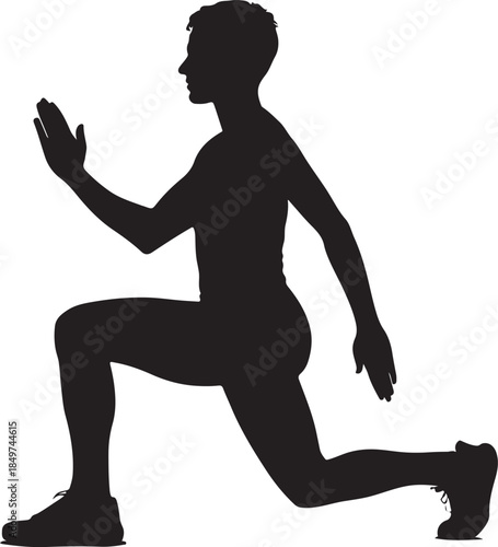 Male fitness silhouette in lunge exercise pose isolated on white