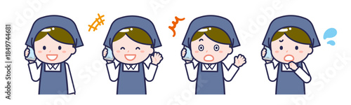 スマートフォンを使う「スタッフ」の男性