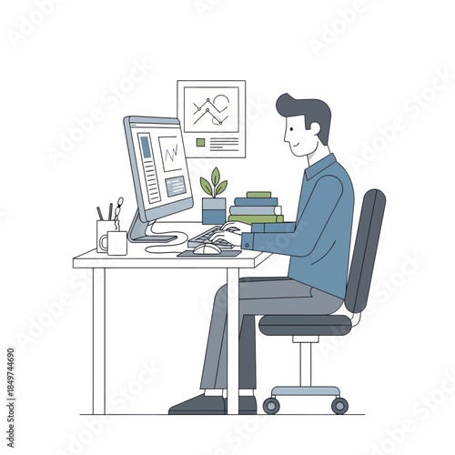 Modern workspace with a professional individual engaging with digital data and documents for