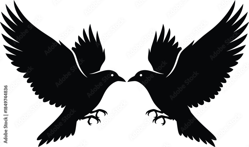 Obraz premium Elegant Silhouette of Two Birds Facing Each Other with Wings Spread