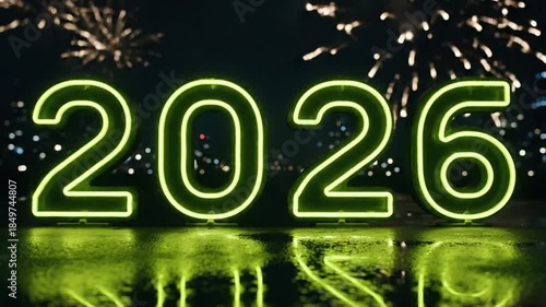 Happy New Year 2026 Text Animation with Festive Fireworks and Party Lights
