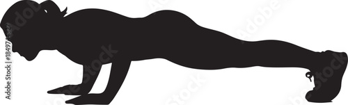 Woman doing push up silhouette vector. Female athlete fitness workout exercise on floor.