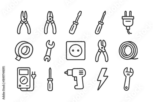 Set of hand tools and electric components for diy projects.