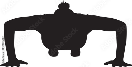 Front View Silhouette of a Woman Doing a Push-Up Exercise on White Background
