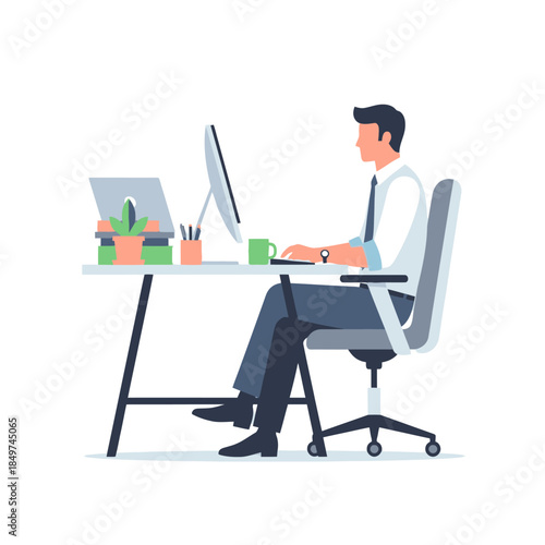 Modern professional man working at desk in a contemporary office environment