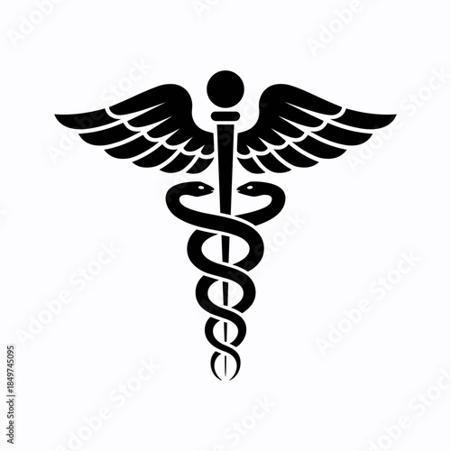 Caduceus Symbol Medical Health Black And White Design For Doctor Logo