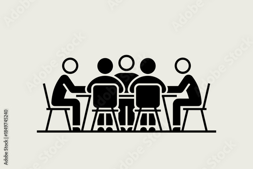 Meeting Around a Table Icon Featuring People in a Business Setting