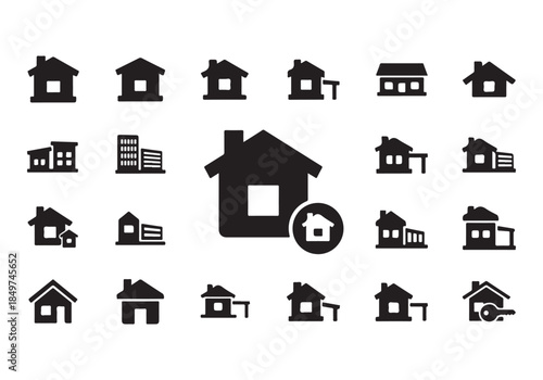House Icon Silhouette Vector Set – Minimal Home Building Symbols Collection Isolated on White Background